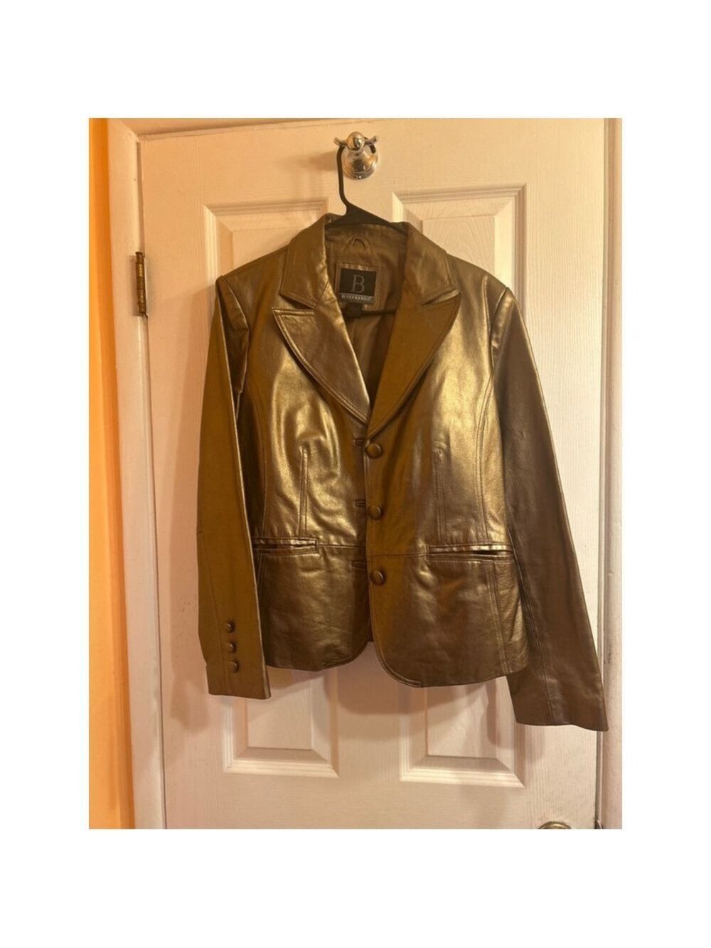 Women's By Bernardo Leather Blazer Jacket Size L Gold